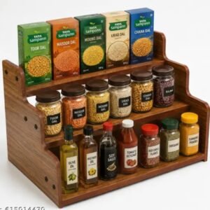 3-Tier Wooden Step Shelf – Rustic Kitchen, Pantry & Bathroom Organizer