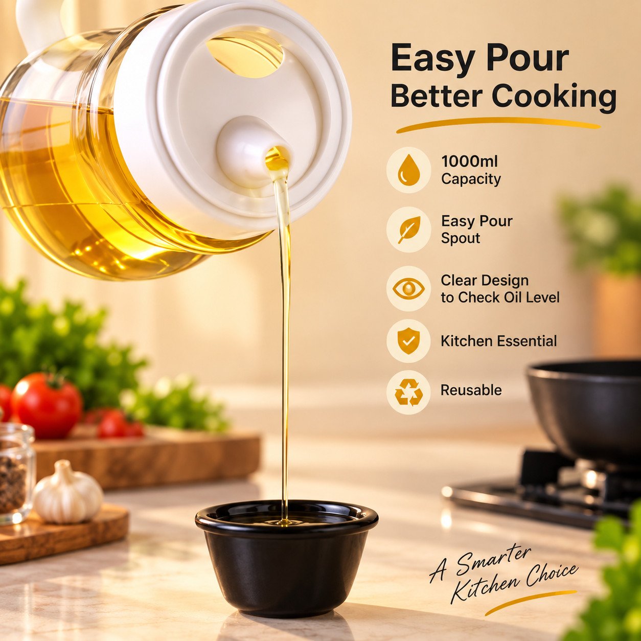 1000ml Glass Oil Dispenser Bottle | Kitchen Oil Container with Easy Pour Spout - Image 4