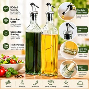500ml Glass Oil & Vinegar Dispenser Set – 2 Piece Kitchen Pouring Bottles