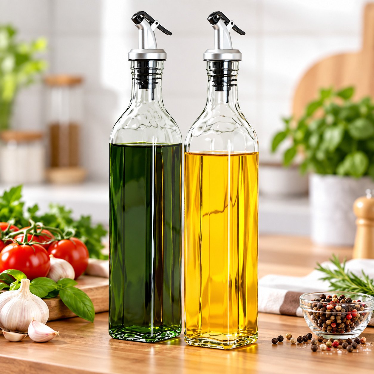 500ml Glass Oil & Vinegar Dispenser Set – 2 Piece Kitchen Pouring Bottles - Image 3