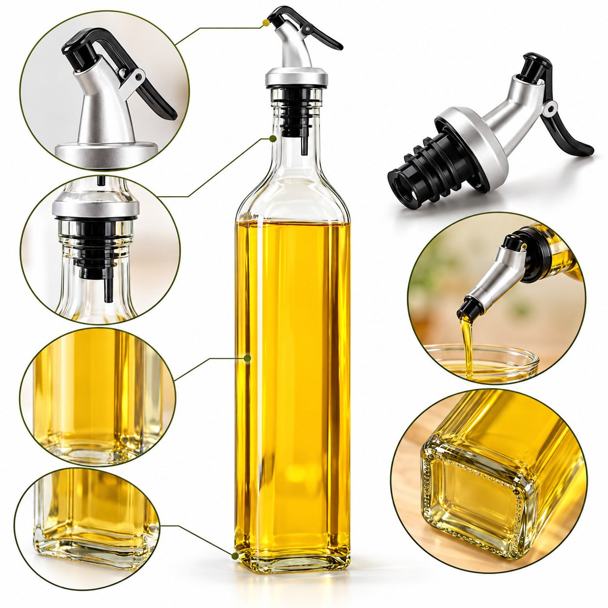 500ml Glass Oil & Vinegar Dispenser Set – 2 Piece Kitchen Pouring Bottles - Image 4