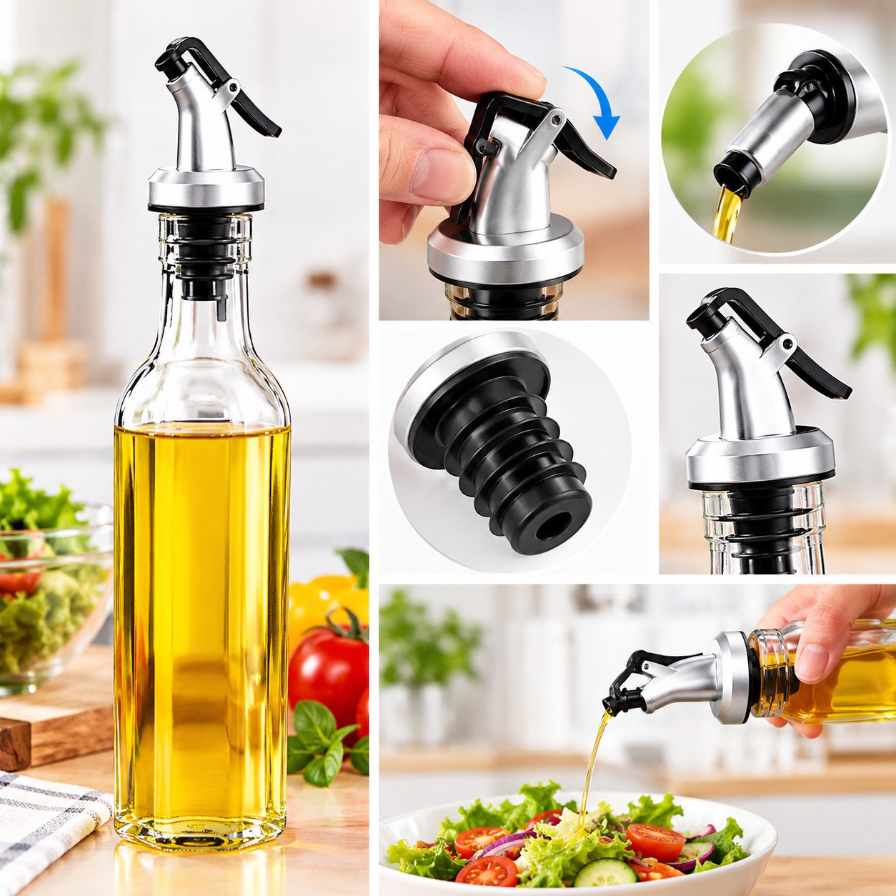 500ml Glass Oil & Vinegar Dispenser Set – 2 Piece Kitchen Pouring Bottles - Image 2