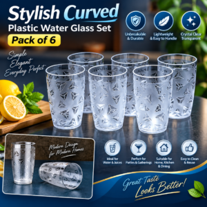 Curved Stylish Plastic Water Glass Set of 6 | Unbreakable Transparent Drinking Glasses | Elegant & Durable Glasses for Home, Kitchen & Dining