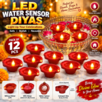 Pack of 12 LED Water Sensor Diyas – Automatic Touchless Sensor Floating Effect Diya Lights for Pooja, Diwali & Home Decoration