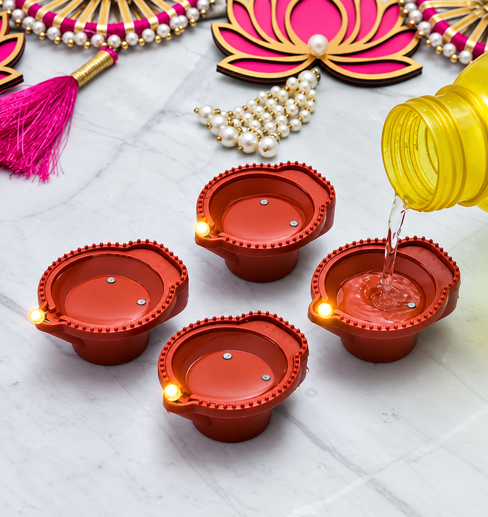 Pack of 12 LED Water Sensor Diyas – Automatic Touchless Sensor Floating Effect Diya Lights for Pooja, Diwali & Home Decoration