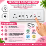 Transparent Switch Identification Stickers – 60 Designs, 350 Pcs | Electrical Switch & Socket Labels for Easy Identification