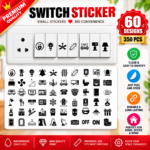 Transparent Switch Identification Stickers – 60 Designs, 350 Pcs | Electrical Switch & Socket Labels for Easy Identification