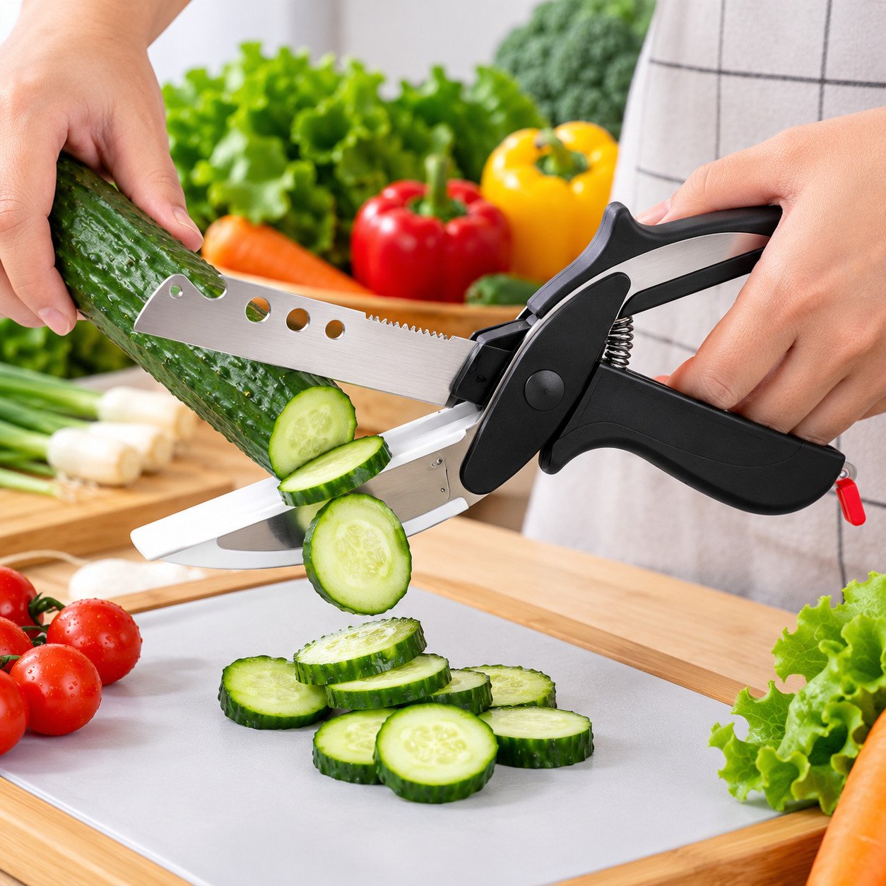 2-in-1 Smart Clever Cutter Kitchen Knife & Vegetable Chopper with Stainless Steel Blade - Image 3